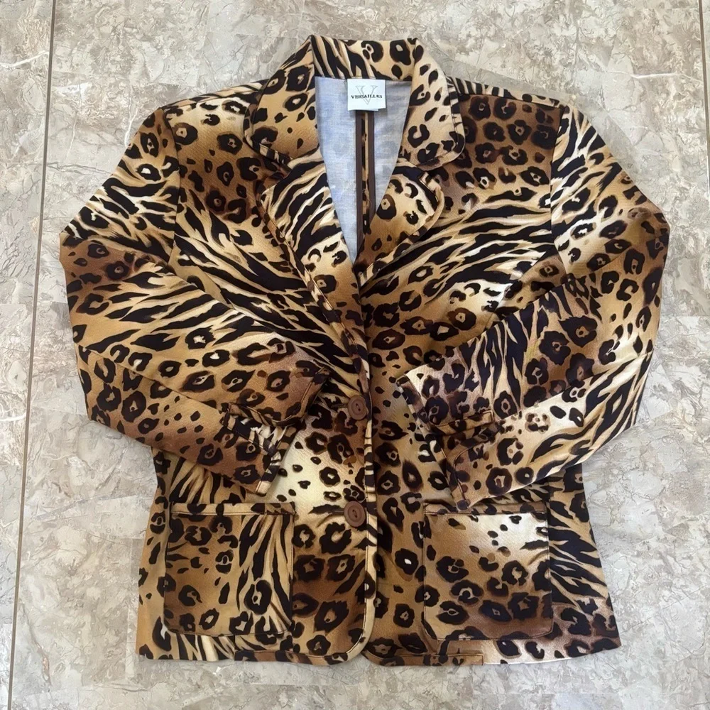 Versailles Animal Print Blazer Jacket Size 6 Leopard & Tiger Mixed Y2K Inspired